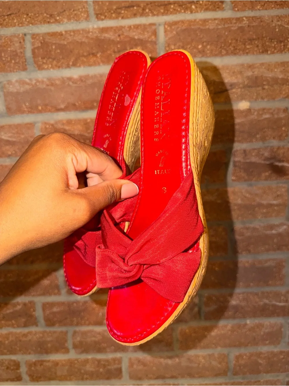 Red Knot-Wrap Wedge Sandals - Women's